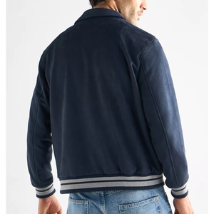 Chaqueta universitaria de lona revestida personalizada para hombre, prendas de punto de algodón y poliéster con logotipo frontal de secado rápido de manga larga para otoño - Product Image 3