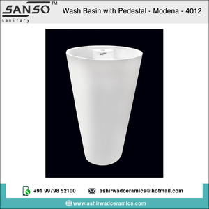 High Quality Glossy Finished White Ceramic Pedestal Bathroom Sinks Single Hole Made Stone Marble World Wide Selling Factory - Product Image 2