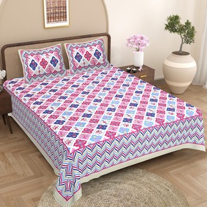 Cotton Double Bedsheet & 2 <b>Pillow</b> Cover With Zipper Closure New Cotton Print Work Designer Bedspread <b>King</b> <b>Size</b> Bedsheet Set - Product Image 2