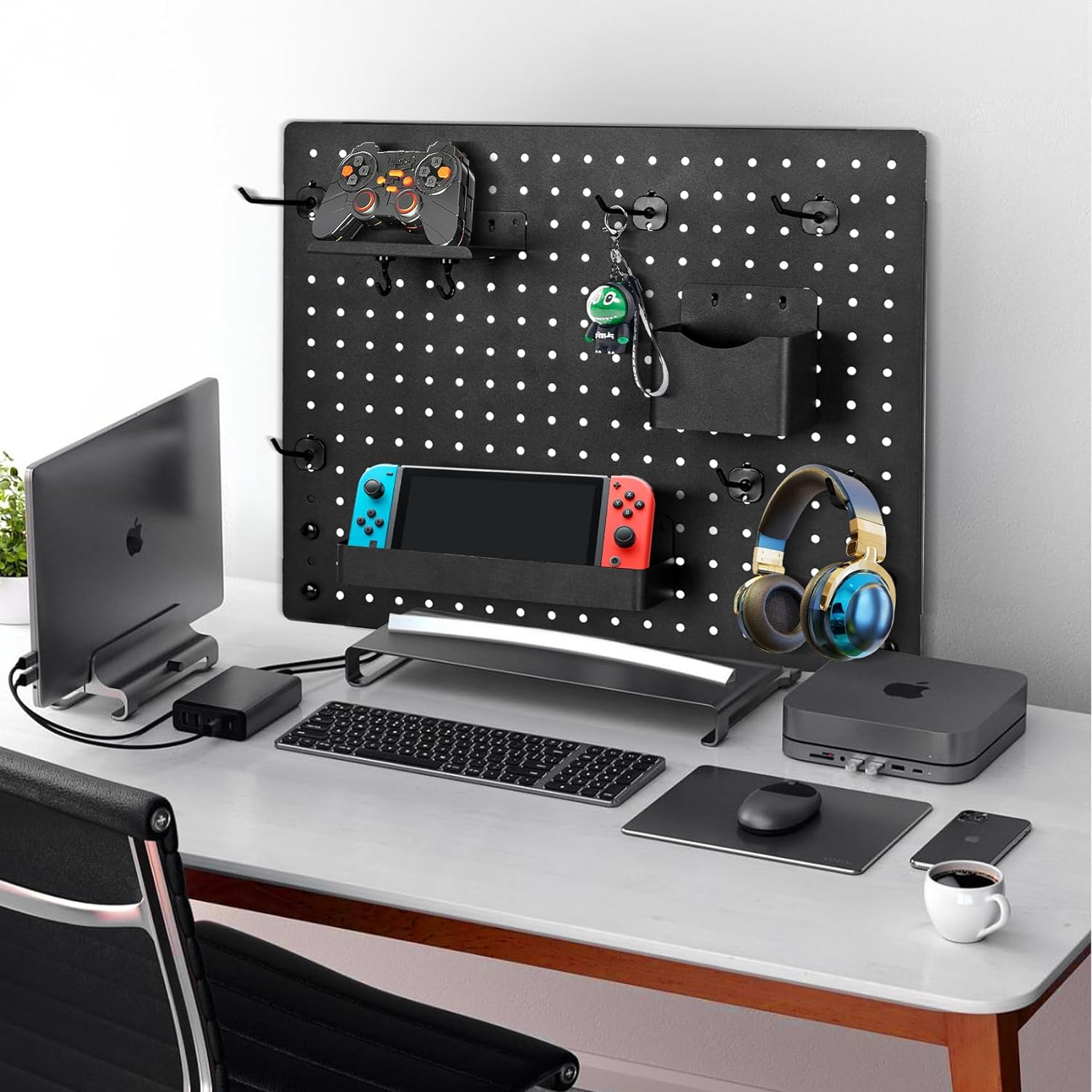 Supporto da scrivania per computer portatile, regolabile, supporto laterale per computer portatile, supporto laterale da appendere per computer portatile, in metallo, senza trapano, organizer per