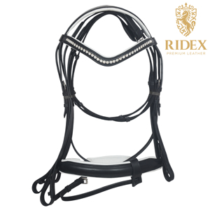 Brida negra de caballo de doma de cuero de primera calidad con Riendas de tela y banda de cristal para cejas disponible a granel para la venta... - Product Image 1