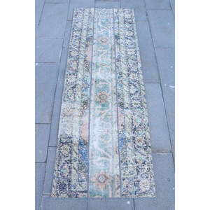 Alfombra Turca, Alfombra Vintage de 2.3x6.4 pies, Alfombra de Lana Azul - Product Image 1