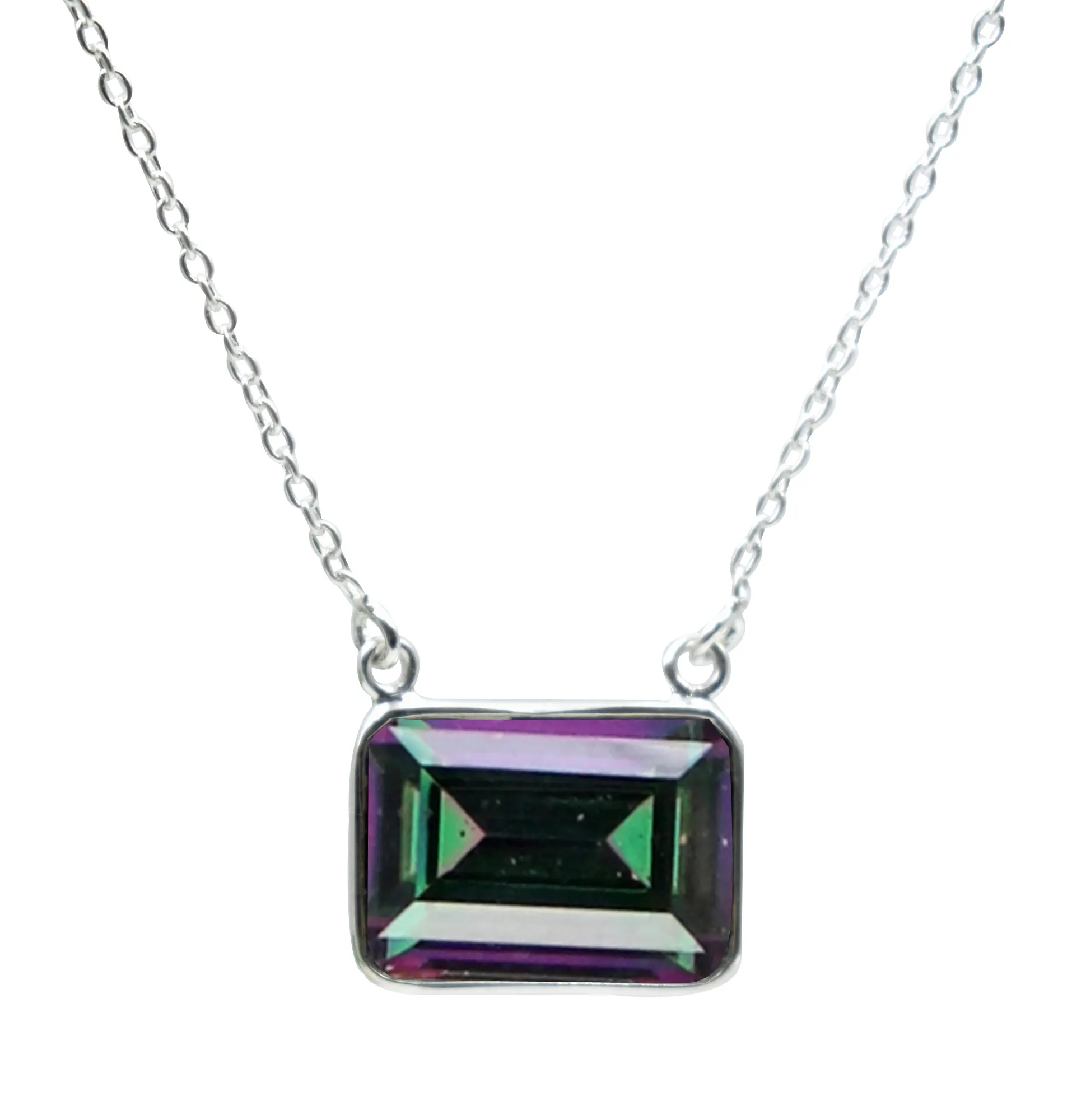 Elegante Nieuwste Natuurlijke Multicolor Mystic Topaz Smaragd Geslepen Edelsteen Ketting Handgemaakte 925 Sterling Zilveren Ketting Ketting Hanger