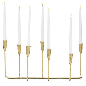 Gold Metal Aluminium Slim <b>Candle</b> Candelabra is a decorative <b>candle</b> <b>holder</b> designed to hold up to seven <b>candles</b> - Product Image 1