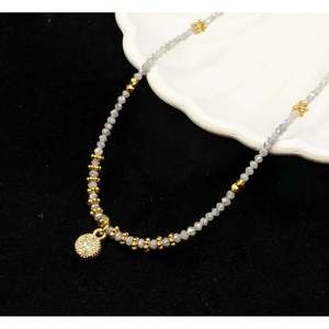 Collier en or 18 carats plaqué or avec perles en forme de boule, motif diamant blanc - Product Image 3