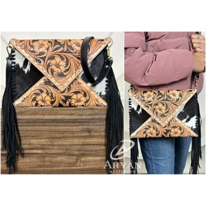 Sac à bandoulière en cuir véritable fait main pour femmes, en stock, vente en gros, sac à main à franges en cuir de vache véritable - Product Image 1