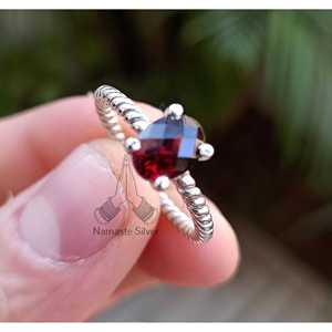 <b>Garnet</b> <b>Ring</b>, 925 Sterling Silver Handmade Oval Gemstone Boho Jewelry - Product Image 4