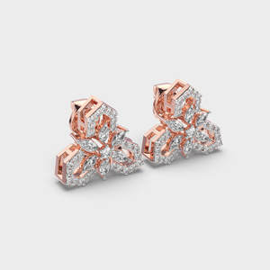 Boucles d'oreilles clous fleur en diamant de laboratoire de luxe, or rose/blanc/jaune 18 carats, boucles d'oreilles en grappe florale - Product Image 3