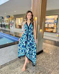 Vestido Largo Bohemio Sexy y Elegante para Mujer, Estilo Casual de Verano, 100% Algodón, Cuello en V, Estampado Floral, Alta Calidad, OEM - Product Image 2