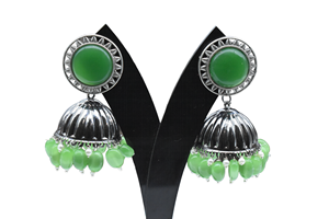 Más vendidos negro antiguo polaco piedra preciosa Stud Beads Jhumka pendiente Material de latón joyería de lujo para niñas y mujeres - Product Image 2