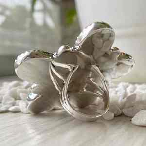 แหวนสองชิ้นทำด้วยมือสีเขียวขุ่นหอยนางรมทำด้วยมือเงินสเตอริง925 - Product Image 4