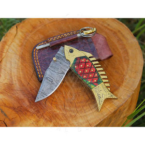 Couteau pliant de poche en acier Damas fait main, best-seller, magnifique design OEM, verrouillage arrière, lame pliable de chasse allemande - Product Image 1