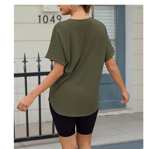 T-shirt femme 100% coton respirant et imprimé O cou manches courtes solide décontracté coupe ample pour la décoration de Logo d'été - Product Image 3