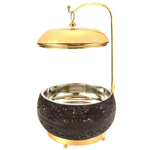 Plat de service en laiton doré créatif, design élégant, chauffe-plats pour hôtel et événements de restauration, finition martelée - Product Image 3