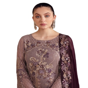 ชุดทางการสำหรับงานปาร์ตี้ซาลวาร์ Kameez หรูหราตราปากีสถานของแท้เชฟรอนวอลลุ่ม-5ผ้าชีฟอง3ชิ้นเย็บเต็ม - Product Image 1