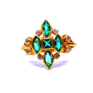 แหวนเพชรเดี่ยวสไตล์วินเทจแบบโบราณแหวนเพชรมรกตสีทองธรรมชาติดีไซน์เนอร์งานแต่งงานที่ทันสมัยทุกวันสำหรับปาร์ตี้ - Product Image 2