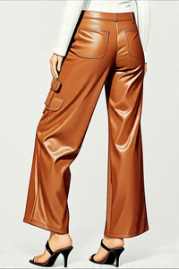 Fashionable Leather <b>Pants</b> <b>Ladies</b> Streetwear Faux Vintage Leather <b>Pant</b> Women High Street Outdoor Style Leather Trouser - Product Image 2