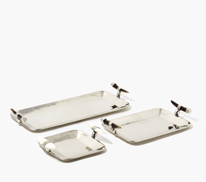Stainless Steel Handmade Serving <b>Tray</b> High Demanding Mirror Finished Set Of 3 Dining Decor Food Serving <b>Tray</b> With Horn Handles - Product Image 1