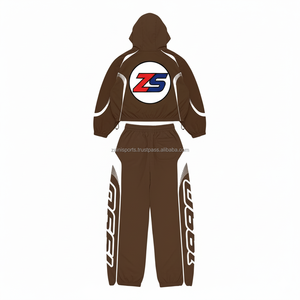 Ensemble coupe-vent en nylon 220GSM de qualité supérieure de grande taille Ensemble coupe-vent imprimé et brodé personnalisé marron avec panneaux blancs - Product Image 2