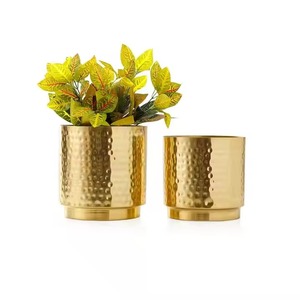Maceta de latón contemporánea para decoración moderna, contenedor de plantas de interior con elegante acento de acabado dorado brillante - Product Image 1