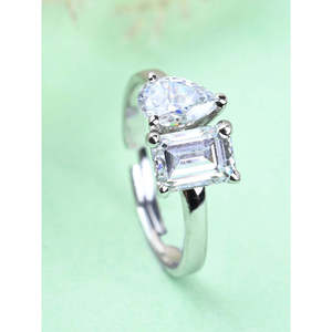 NOVAMART Fine <b>Dainty</b> 925 Sterling Silver Twins Finger <b>Ring</b> Adjustable Band with Cushion Emerald Cut Oval Zircon and Diamond Whol - Product Image 3