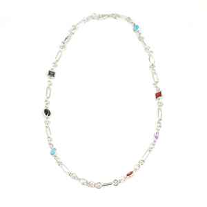 Collar de Plata de Ley 925 con Cuentas y Cadena de Clip con Piedras de Colores de 49 cm, Accesorio de Moda para Mujer - Product Image 1