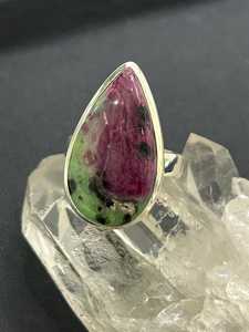 Anillo fino de plata de ley ajustable hecho a mano, regalo de joyería de boda para ella con lágrima, rubí, zoisita, piedra preciosa, único y elegante - Product Image 2