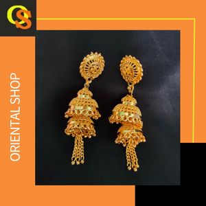 Boucles d'oreilles les plus bas prix serties de boucles d'oreilles Jhumka plaquées or 22CT bijoux pour femmes portées par les exportateurs indiens - Product Image 3