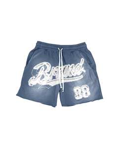 Personalizado mezcla de algodón sólido color liso sol desteñido desgastado bordado cordón cintura bolsillo lateral pantalones cortos para hombres - Product Image 2