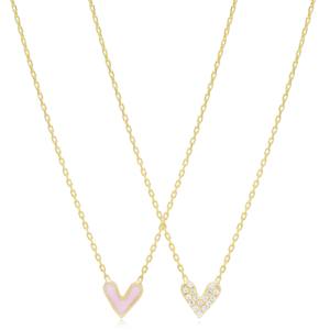 Collier en argent sterling 925 fait main avec pendentif cœur émaillé rose double face et zircone cubique, vente en gros turque - Product Image 1