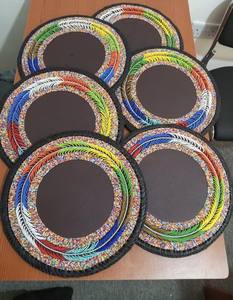 3 Sets de table en perles faits à la main avec décoration de table à manger élégante en cuir, perles africaines, cadeau unique pour la maison. - Product Image 3