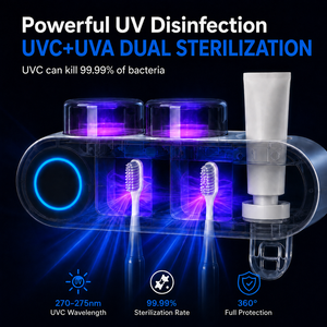 Esterilizador UV de cepillos de dientes con logo personalizado, soporte de pared sin perforaciones, dispensador automático de pasta de dientes - Product Image 4