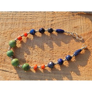 Pulsera antigua de Plata de Ley 925 hecha a mano Coral turquesa natural y lapislázuli con cuentas patrón de forma de número único - Product Image 3