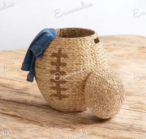 Rustic Wicker Laundry Hamper Eye-Catching <b>Basket</b> Woven Bamboo Nursery Water Hyacinth Dirty Clothes Laundry <b>Storage</b> <b>Basket</b> - Product Image 3