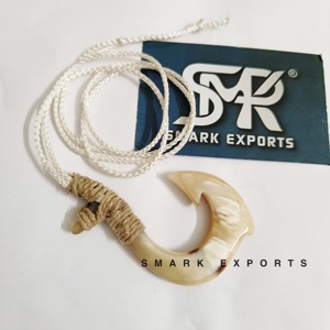 Buffalo Horn Carved Fish Hook Necklace for Surfer Men Tribal Style Pendant Jewelry Handmade Cow Horn Gift for Him - Product Image 1