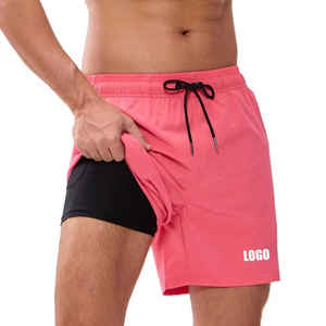 Mens Swim <b>Trunks</b> Swim Shorts Zipper Pocket 5 Inch Inseam Beach Shorts With Compression Liner - Product Image 1