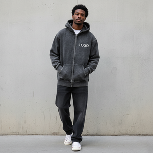 เสื้อฮู้ดดี้ลำลองคุณภาพสูง ผ้าฝ้าย 100% หนานุ่ม ทรงโอเวอร์ไซส์ ซิปหน้า ล้างสีแบบ Acid Wash  รับสกรีนโลโก้ตามสั่ง - Product Image 3