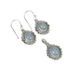 Aquamarine 925 Sterling Silver Gemstone Available Pendant Earring <b>Set</b> <b>Jewelry</b> March Birthstone Womens <b>Jewelry</b> Gift for Birthday - Product Image 1