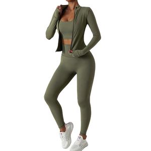 2024 nu sentiment femmes coupe ajustée fermeture éclair complète Yoga Gym Fitness à manches longues Yoga costume pour femme vêtements de sport entraînement veste à glissière - Product Image 2