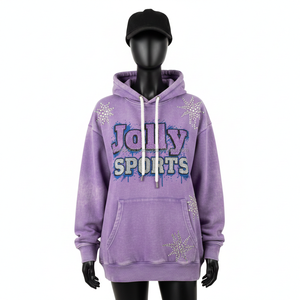 Sudadera con Capucha para Mujer, 330GSM, Resistente al Desgaste por el Sol, Felpa de Algodón Suave, Color Morado, con Logotipo Personalizado, Diseño de Pedrería, Corte Holgado - Product Image 1