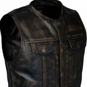 Handmade Men's <b>Black</b> Genuine Leather Eco-Friendly Breathable 360g Winter Casual Cowboy Biker Style Single <b>Button</b> Vest Premium - Product Image 1
