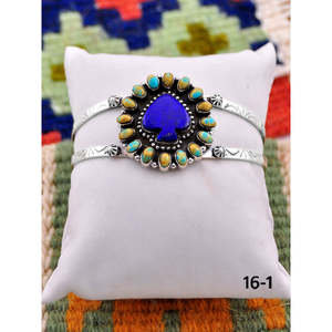 Southwest Handmade Kingman Turquoise & Lapis Luzuli <b>Cuff</b> <b>Bracelet</b> with Sterling <b>Silver</b> Fashionable King Size Accessory - Product Image 3