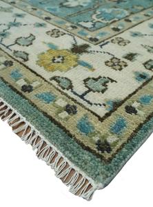 Tapis traditionnel turc vintage vert aqua et ivoire |   Tapis persans en laine nouée pour la décoration du salon et de la chambre - Product Image 3