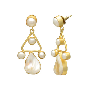 Pendientes de Perlas Naturales de Agua Dulce Blancas Ostra, Estilo Vintage, Latón Chapado en Oro de 24K, Hechos a Mano, Cristianos, para Mujer, Boda - Product Image 2