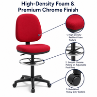 Chaise de bureau ergonomique à dossier haut, réglable, avec roulettes, siège en tissu rouge, base noire, pour studio