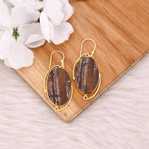 ต่างหูชุบทองคำแท้สีเหลืองขายดี ประดับด้วยพลอยมาลินกา แจสเปอร์ ต่างหูแฟชั่นสไตล์โบฮีเมียน ต่างหูโดดเด่น ผู้ผลิตขายส่ง - Product Image 2