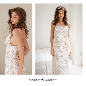 Hermoso vestido de encaje floral para mujeres jóvenes en vacaciones de verano con un color blanco marfil de primera calidad. - Product Image 3