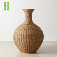 Vase de sol en rotin naturel vintage, écologique, tissé à la main, en osier, cannelé, cylindrique, rustique, pour la décoration de la maison et de mariage