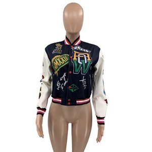 2025 Custom PU Leather Sleeve Letterman Men Varsity Jacket Chaquetas universitarias bordadas hechas de una mezcla de poliéster y algodón - Product Image 4