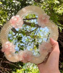 Vintage Murano Glass Floral <b>Mirror</b> Pink <b>Flowers</b> Venetian Wall Art - Product Image 1